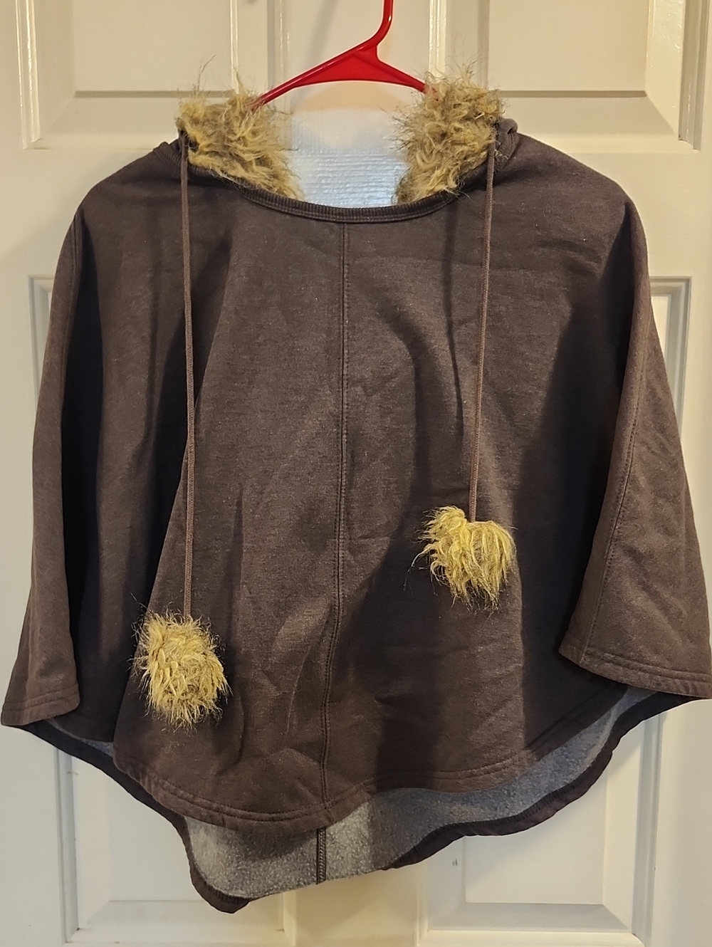 Self Esteem Brown Hooded Sweatshirt with Faux-Fur Trim and Pom Ties